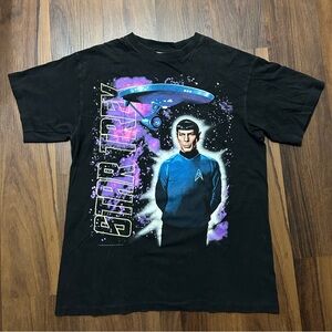 Vintage 1997 Star Trek Spock T-Shirt Black Faded Retro Promo Adult Size Large